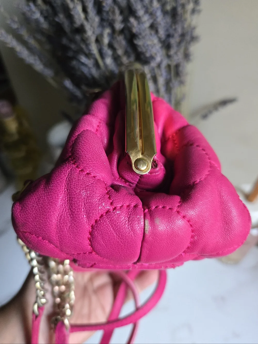 Rare Vintage Moschino Kisslock Pink Quilted Leather Shoulder Bag & Backpack
